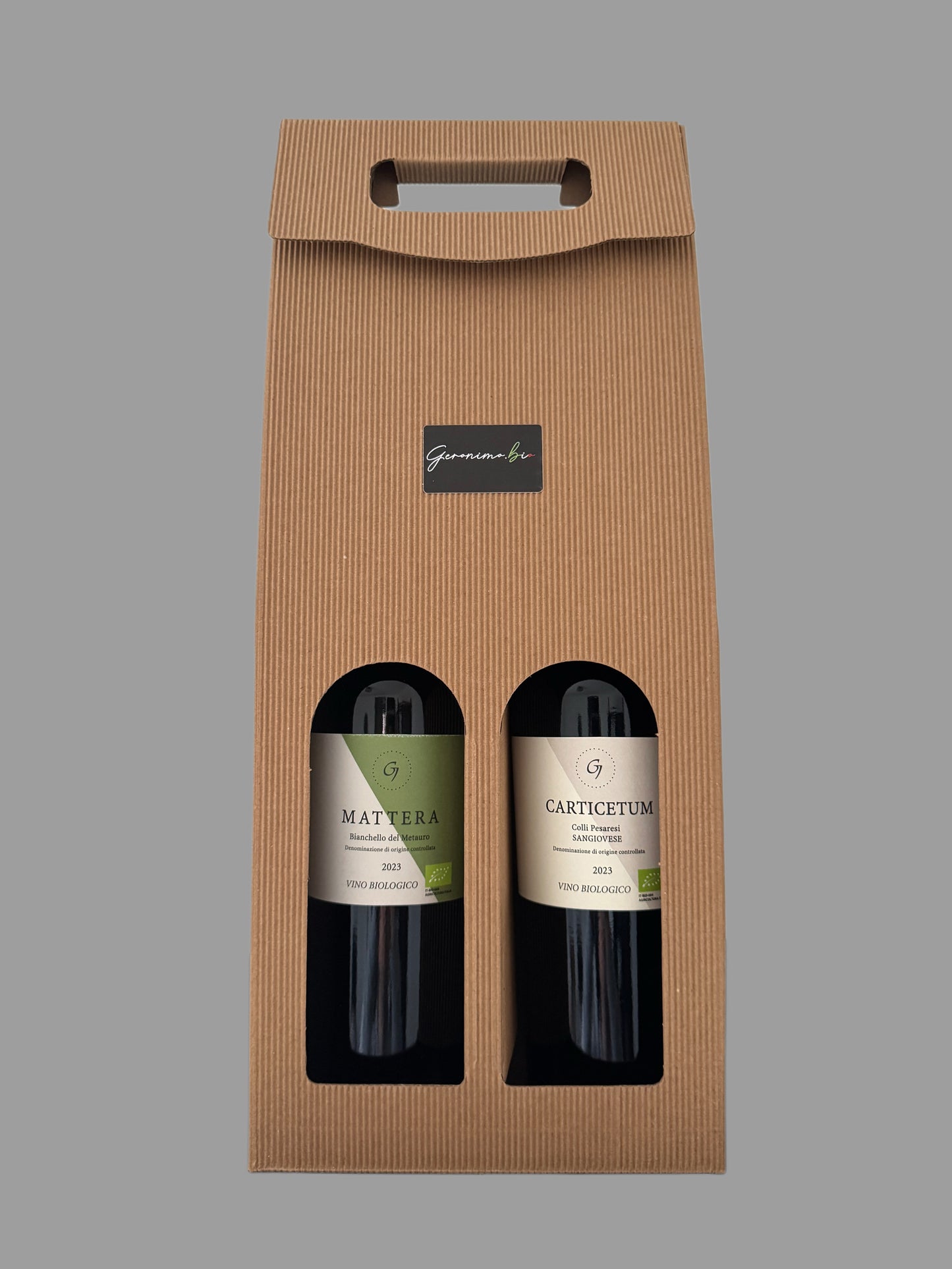 Wijngeschenk karton met twee biologische wijnen rood en wit