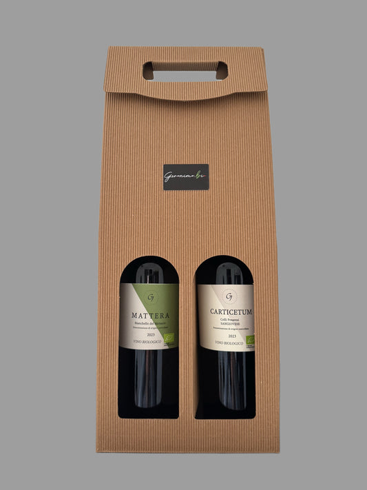Wijngeschenk karton met twee biologische wijnen rood en wit